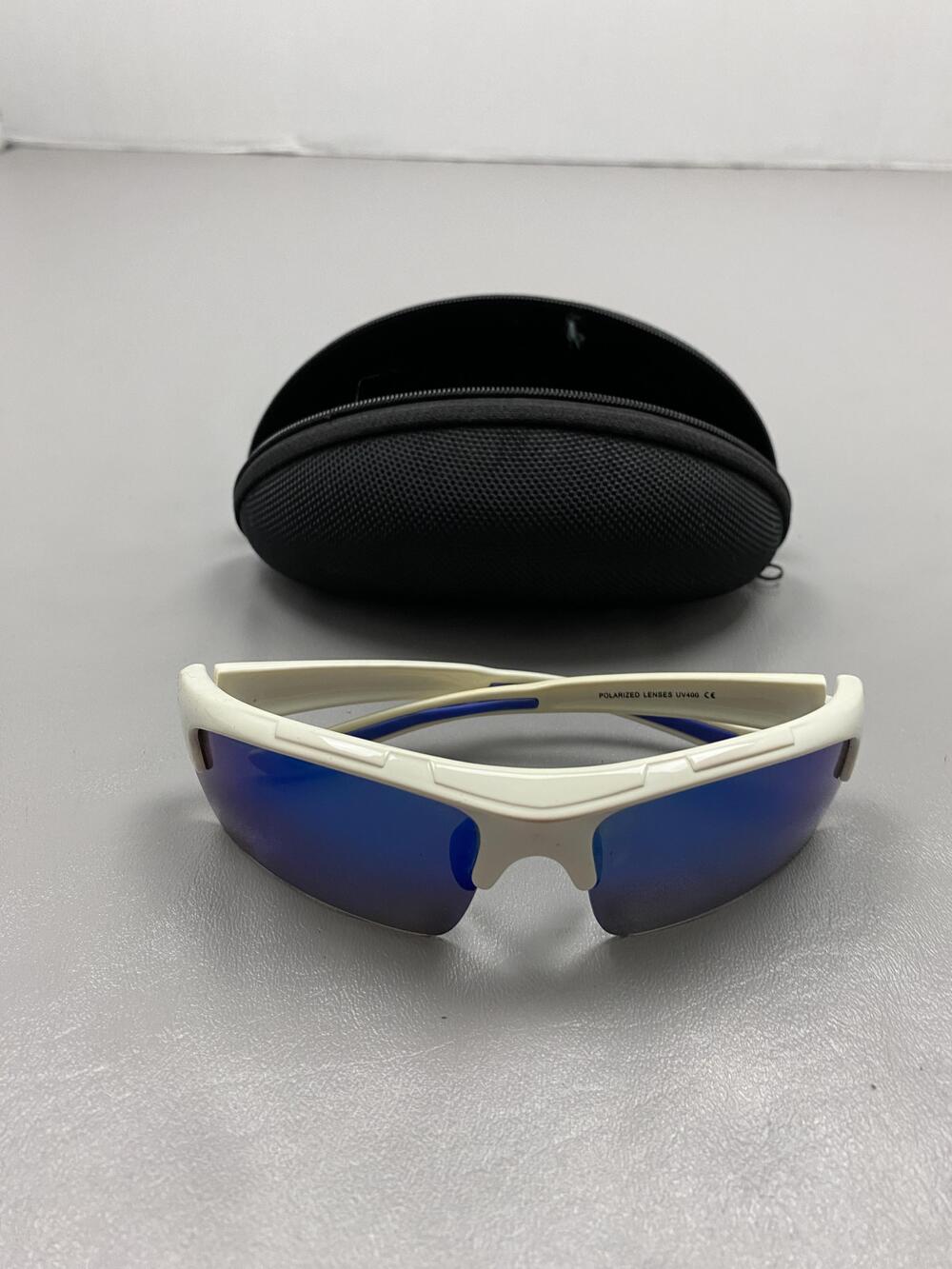 Duduma Sunglasses Mens White Blue Polarized Sport Wrap UV400 W/Case Plastic